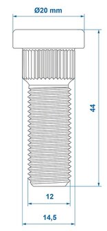 Perno de rueda M12x1,5 estriado 14,5 mm x10 unidades