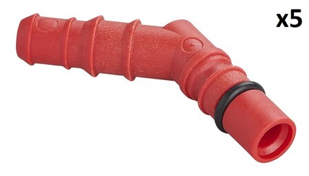 Racor de manguera con junta torica para mangueras de 10/12 mm rojo x5 piezas