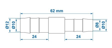 Reductor de manguera recto 12x10 mm x10 piezas
