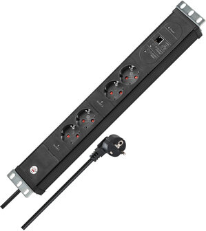 Regleta 2 tomas negra 3 m H05VV-F 3G1,5 formato 19