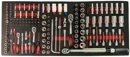 Carro de herramientas de 344 piezas con superficie superior de madera