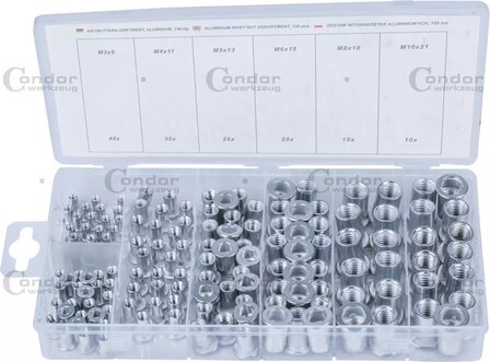 Surtido de tuercas remachables de aluminio 150 piezas