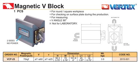 Bloque magnetico en V 7 mm &ndash; 60 mm