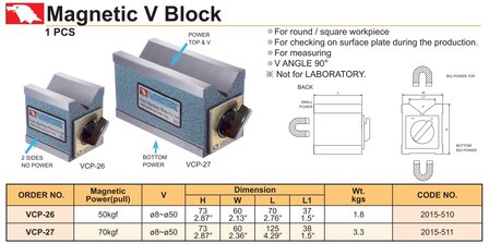 Bloque en V magnetico 8 mm - 50 mm
