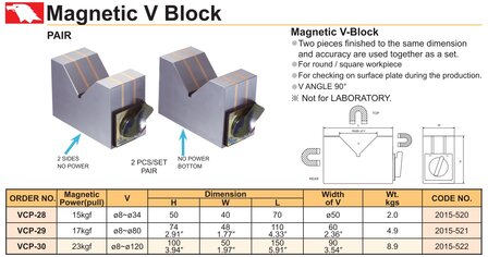 Bloque en V magnetico 8 mm - 80 mm