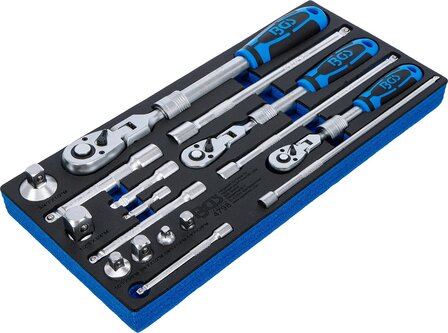 Juego de carracas reversibles extensible inclinable (1/4) - (3/8) - (1/2) 17 piezas