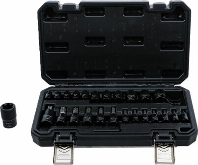 Juego de puntas y llaves de vaso entrada (1/4), (3/8), (1/2) E-Torx / perfil en T (para Torx) 25 piezas
