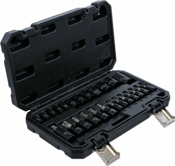 Juego de puntas y llaves de vaso entrada (1/4), (3/8), (1/2) E-Torx / perfil en T (para Torx) 25 piezas