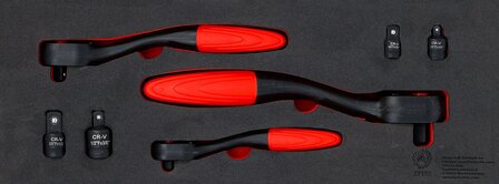 Juego de carracas reversibles y adaptadores dentado de precision salida cuadrado exterior (1/4) - (3/8) - (1/2) 7 piezas
