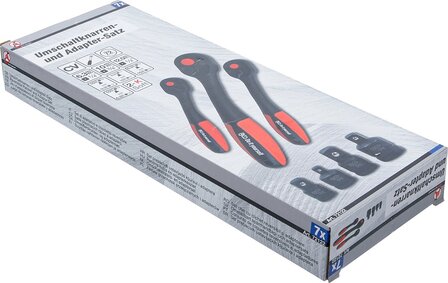 Juego de carracas reversibles y adaptadores dentado de precision salida cuadrado exterior (1/4) - (3/8) - (1/2) 7 piezas