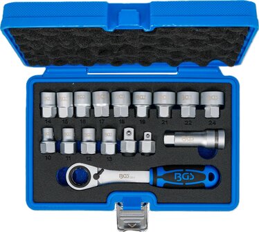 Juego de llaves de vaso con agujero pasante Gear Lock 10 - 24 mm 17 piezas