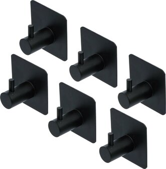 Juego de ganchos para toallas negro autoadhesiva 6 piezas