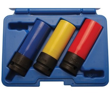 Juego 3 piezas vasos de impacto con protector de plastico 1/2, 17 - 19 - 21 mm