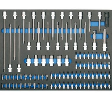 3/3 Bandeja de herramientas para carretillas de taller: Bits de 104 piezas y zocalos de bits