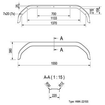 Guardabarros de plastico para eje tandem de 13 14 pulgadas (22155)