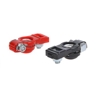 Juego de pinzas para terminales de bateria (+) y (-) con proteccion de plastico rojo negro