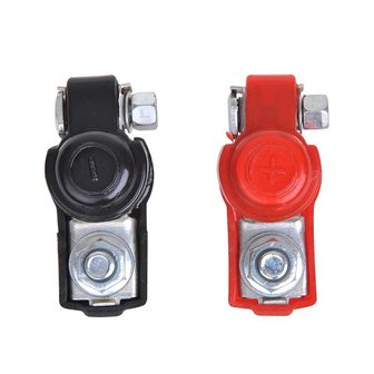 Juego de pinzas para terminales de bateria (+) y (-) con proteccion de plastico rojo negro