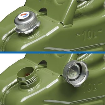 Bidon de 10L de metal verde con tapon de rosca magnetico homologado por la ONU y TuV GS