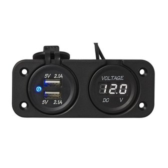 Kit de empotrar: voltimetro 6-30V + puerto USB doble tipo A 2x2100mA