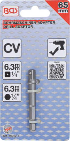 Adaptador para taladros entrada hexagonal exterior 6,3 mm (1/4) / salida cuadrada exterior 6,3 mm (1/4)