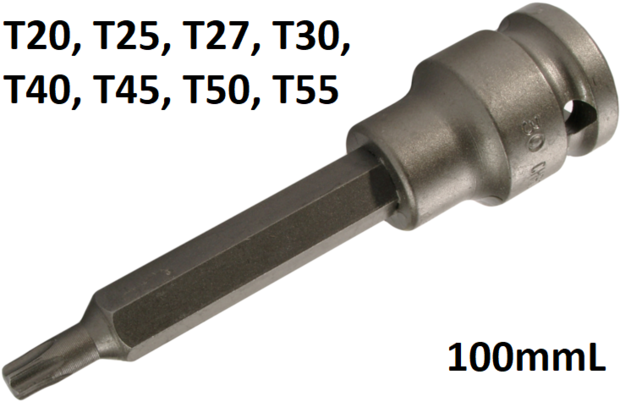 1/2 punta de vaso de impacto T-Star 100 mm de largo T20