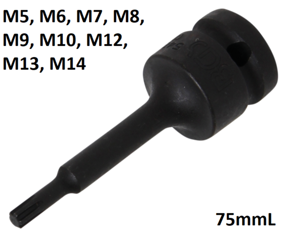 Punta de vaso de impacto entrada 12,5 mm (1/2) perfil en cuna (para Ribe) M5 - M14