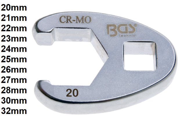 1/2 Llave boca hexagonal abierta (crowfoot) 20-32mm