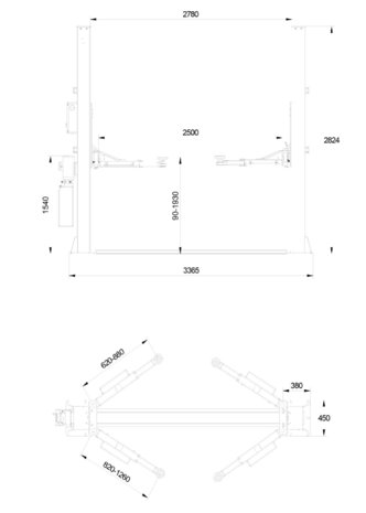 Puente elevador hidráulico de 2 columnas 4t