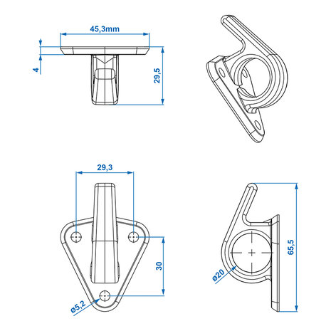 Garfio para cuerda de plastico con ojal 48x45mm x5 stuks