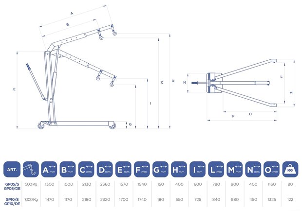 Grua de garaje plegable de 500 kg