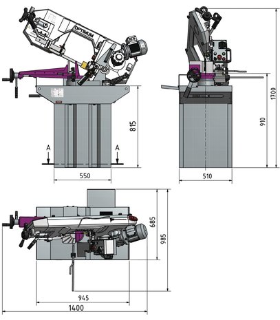 Sierra con convertidor de frecuencia de 225 mm de diametro