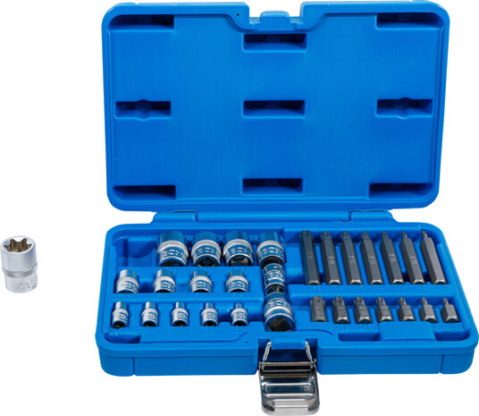 Juego de puntas y llaves de vaso E-Torx / perfil en T (para Torx) 30 piezas