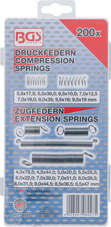 Surtido de muelles de compresión y extensión 200 piezas