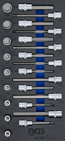 Tool Tray 1/3: Bit Socket Set hexágono interno de 12.5 mm (1/2 pulgada) 24 piezas.