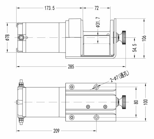 Cabrestante 12V 907kg 750w, 15.2m