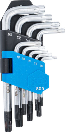 Juego de llaves acodadas cortas perfil en T (para Torx) con perforacion T10 - T50 9 piezas