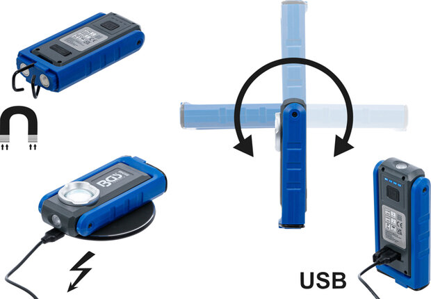 Lampara de taller LED COB con iman y gancho plegable con funcion de carga inductiva