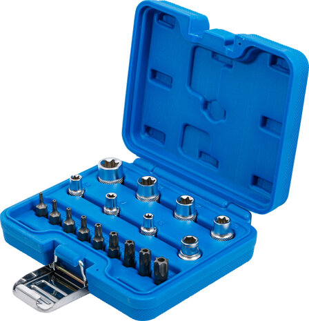 Juego de puntas y llaves de vaso E-Torx / perfil en T (para Torx) 17 piezas