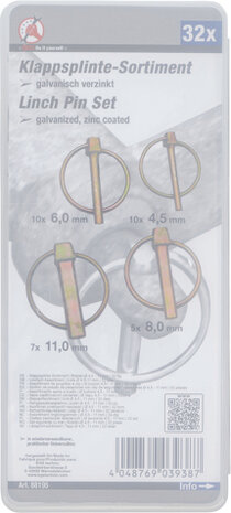 Surtido de piezas de pasadores con clip de seguridad pasadores Ø 4,5 - 11 mm 32 piezas