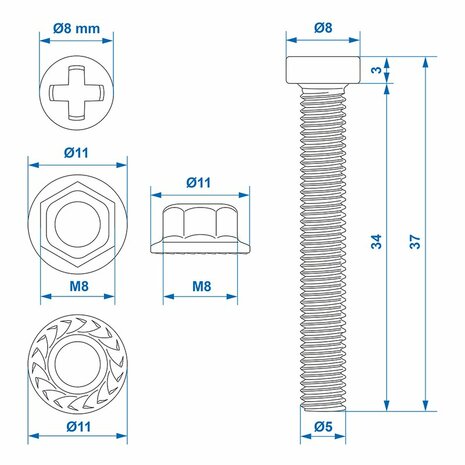 Juego de tornillos M8 de 6 piezas para casquillo