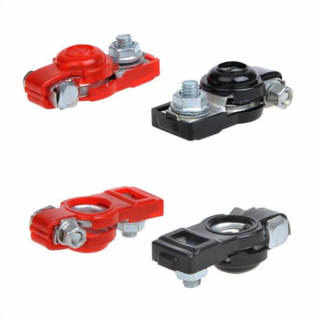 Juego de pinzas para bornes de bateria (+) y (-) con proteccion de plastico rojo negro