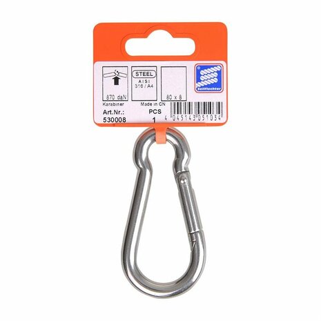 Mosqueton 80x8mm  acero inoxidable A4 AISI 316  870 daN