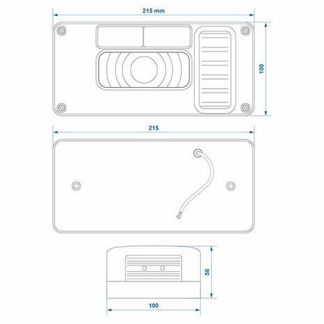 Luz trasera 6 funciones 215x100mm derecha