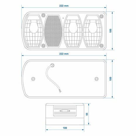 Luz trasera 6 funciones 222x100mm izquierda