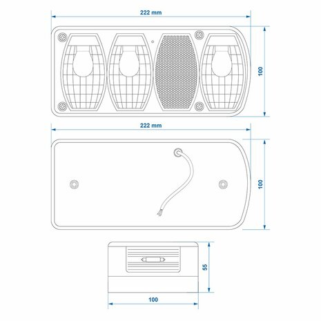 Luz trasera 6 funciones 222x100mm derecha