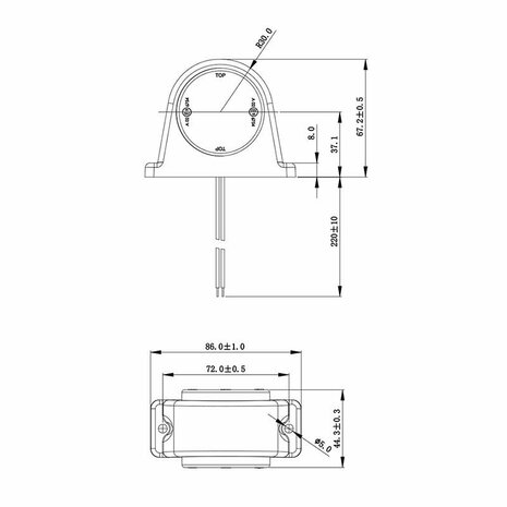 Ancho luz roja blanca 68x62mm 8LED