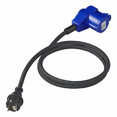 Cable alargador 150cm 3x2 5mm² de clavija Schuko a clavija de mostrador CEE acodada + base Schuko