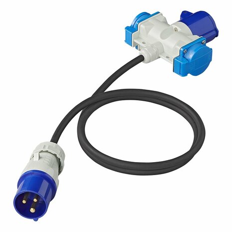 Cable alargador 150cm 3x1 5mm² de enchufe CEE a 2xSchuko + 1xCEE
