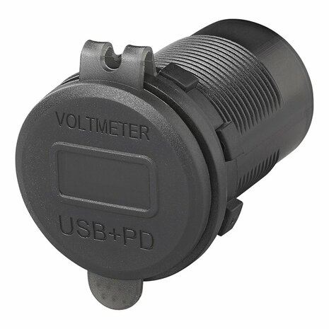 Caja de empotrar USB  triple  con 2x tipo A y 1x tipo C + voltimetro