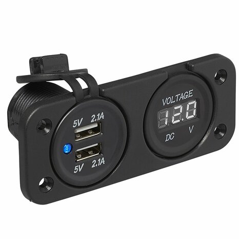 Kit de empotrar: voltimetro 6-30V + puerto USB doble tipo A 2x2100mA